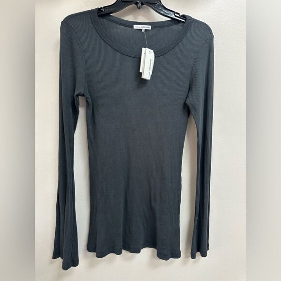 James Perse Cotton Ribbed Long Flare Sleeve Top Dark Gray 4 / XL - Picture 1 of 5